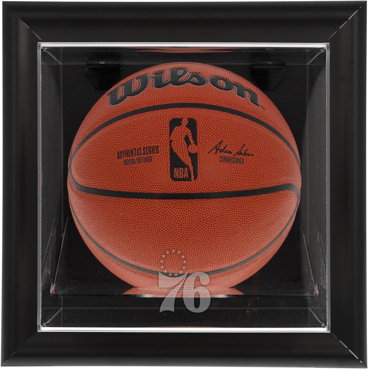 Philadelphia 76ers Black Framed Wall-Mounted Team Logo Basketball Display Case - Basketball Displays