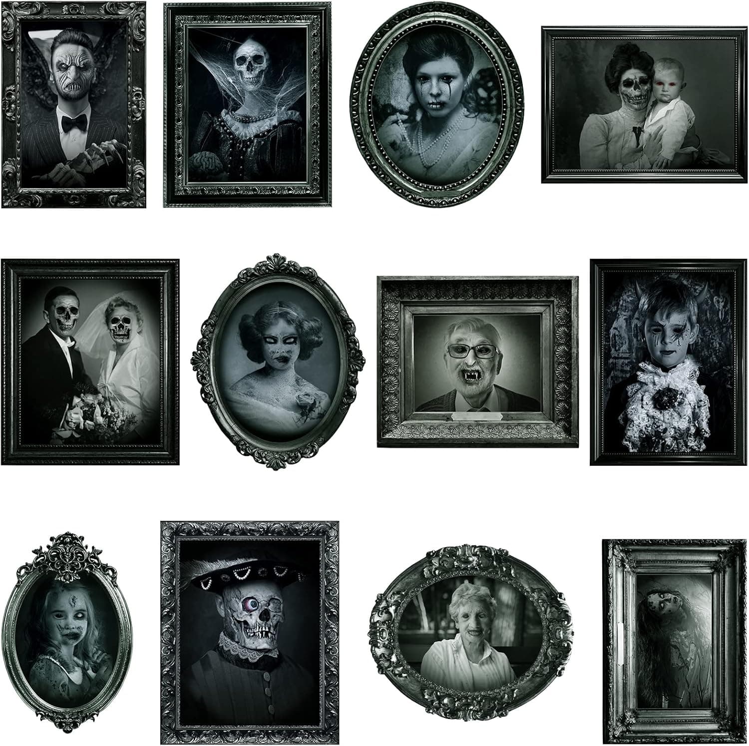 DUAIAI Halloween Decorations, 12 Pieces Laminated Halloween Gothic Decor Poster Frames Durable Haunted House Scary Portraits Pictures
