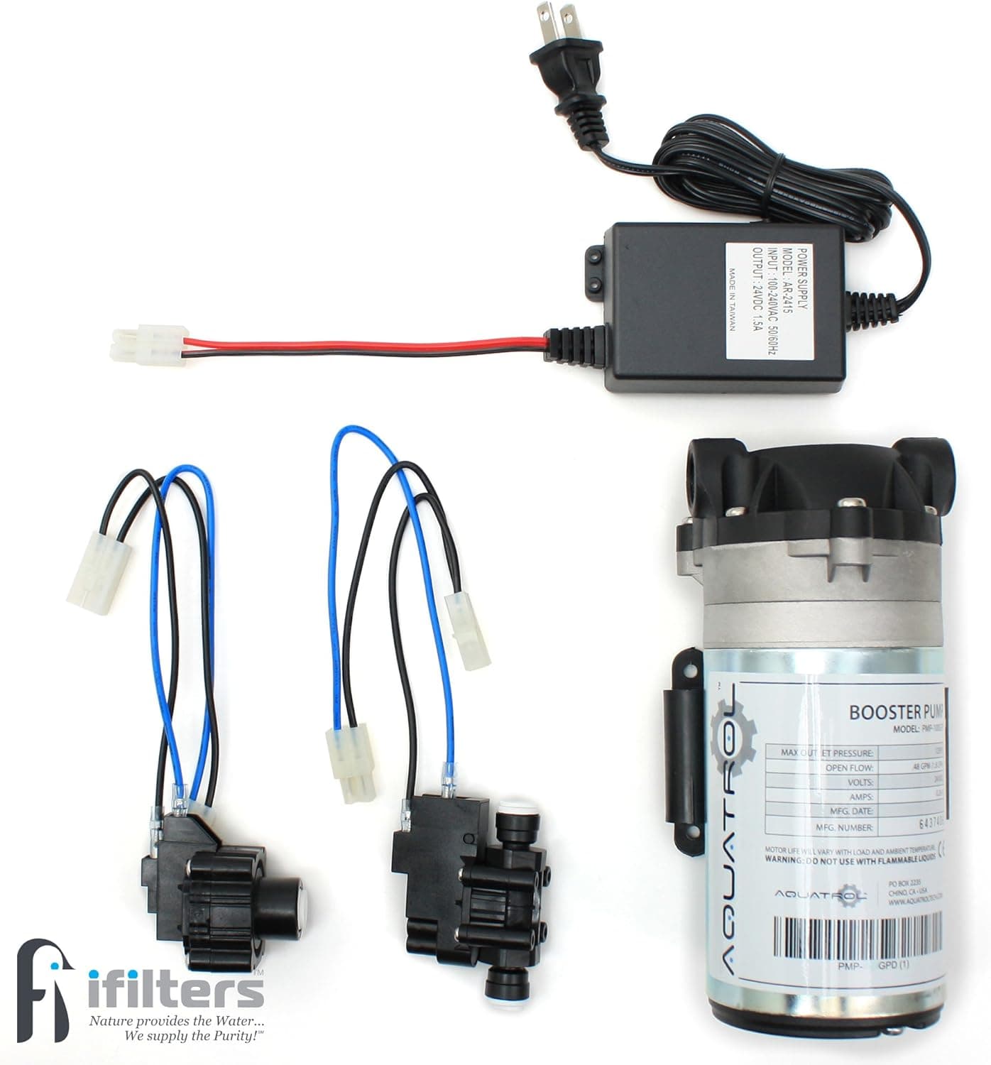 Booster Pump Kit for Reverse Osmosis RO DI Systems Up To 50 GPD, Complete Kit W/All Components & Hoses, 1/4" QC Ports