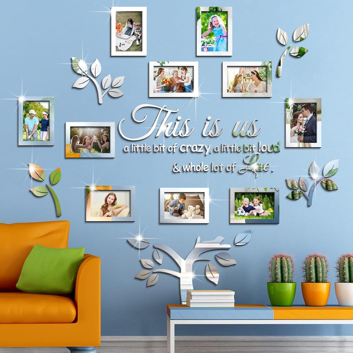 Family Tree Wall Decor This is Us 3D DIY Mirror Stickers Picture Frame Acrylic Living Room Decorations Art Family Tree Decal Quote Wall Picture Decoration for Collage Bedroom, 47 x 47 Inch