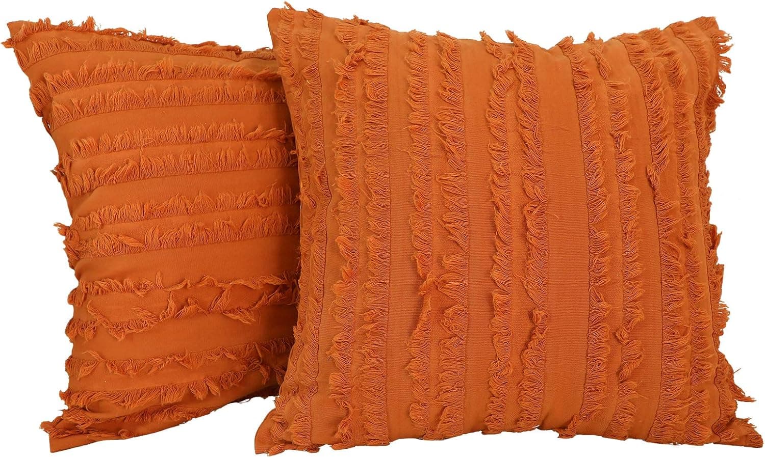GKGM Orange Boho Cotton Linen Throw Pillow Case with Tassels Solid Color Decorative Cushion Cover Pillowcase for Couch Sofa Bed,18X18 Inch (2 Pack)