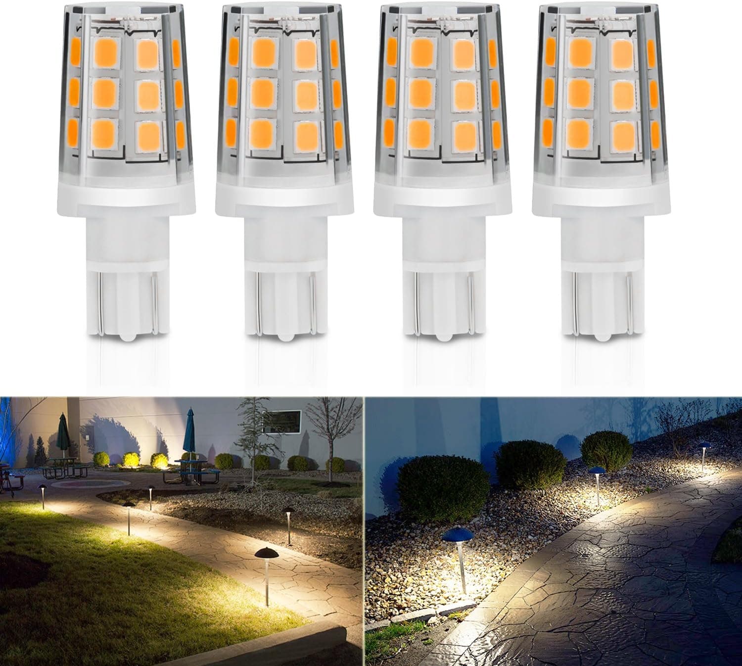 Kohree 2.5W LED Replacement Landscape Pathway Light Bulb 12V AC/DC Wedge Base T5 T10 for Malibu Paradise Moonrays and More (4 Pack, 3000K, Warm White/Soft White)