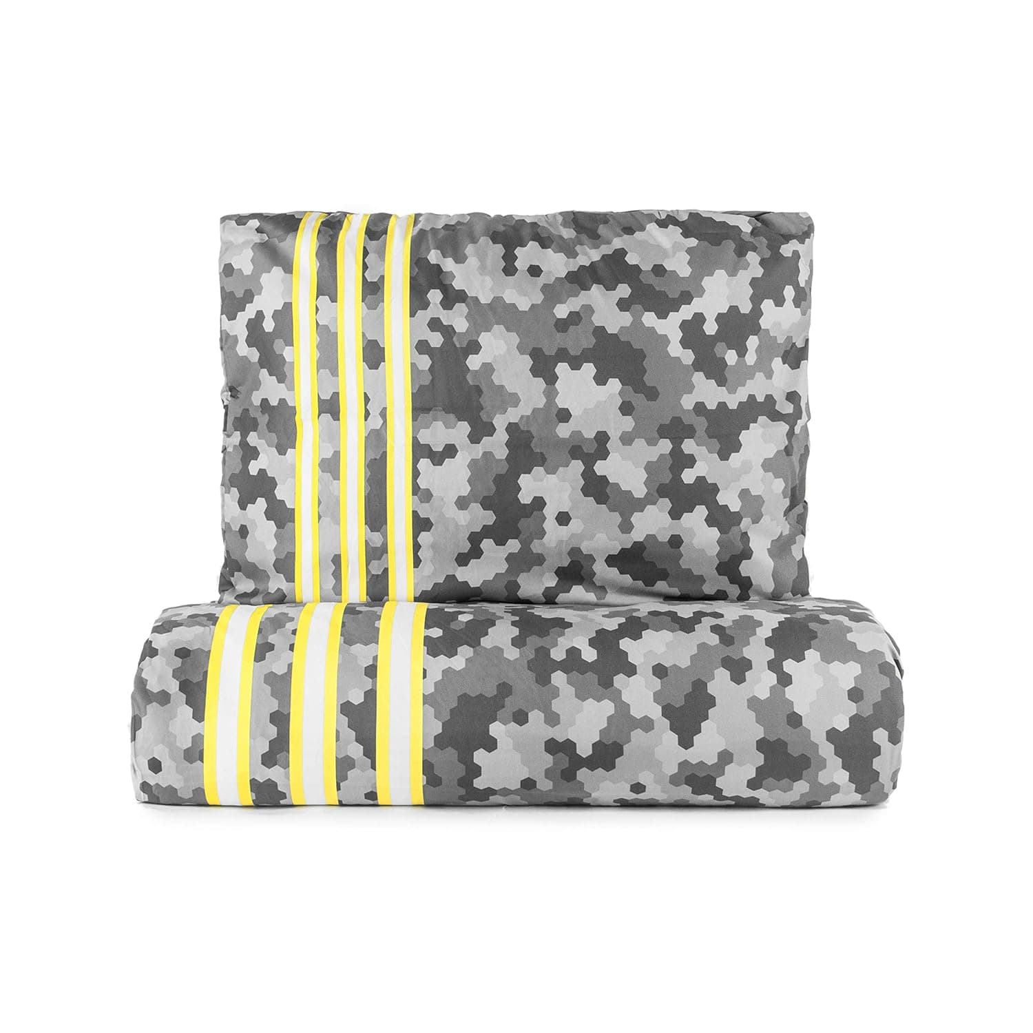 Tadpoles Cool Camo Duvet Cover & Pillowcase 2 Piece Set, Dark Grey with Yellow Stripe, Twin