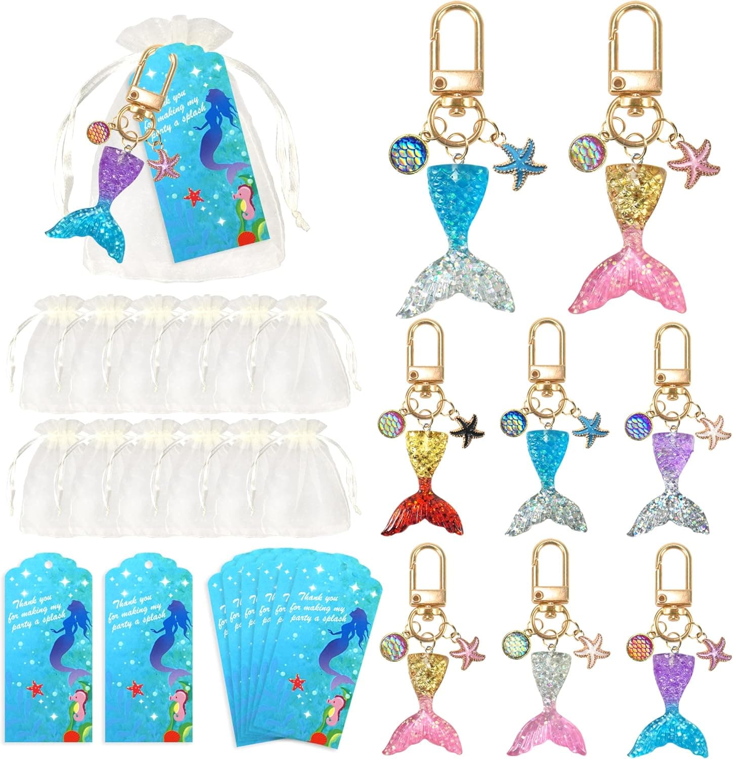 12 Pack Mermaid Party Favors, Mermaid Keychains for Kids Mermaid Pinata Mermaid themed Party Birthday Party Gift Under The Sea Baby Shower Party Supplies for Girls
