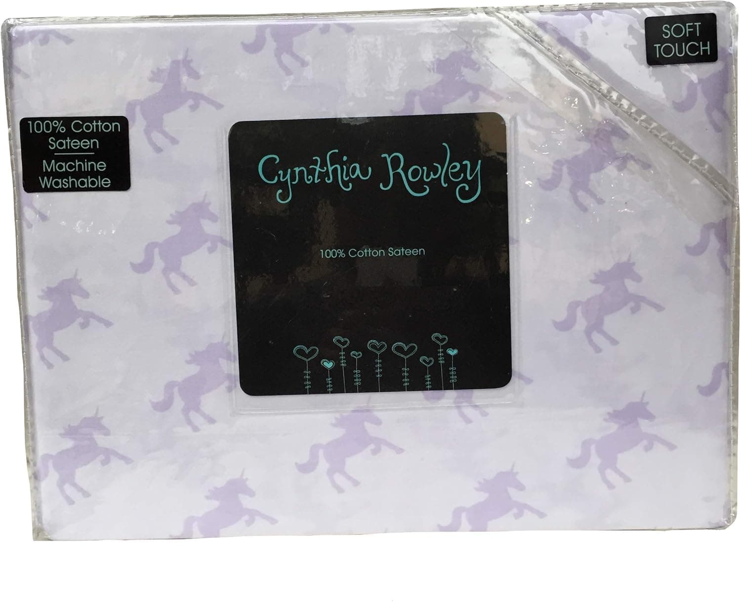 Cynthia Rowley Purple Majestic Unicorn Print Sheets on White - 100% Cotton Sateen Sheet Set for Kids (Twin)