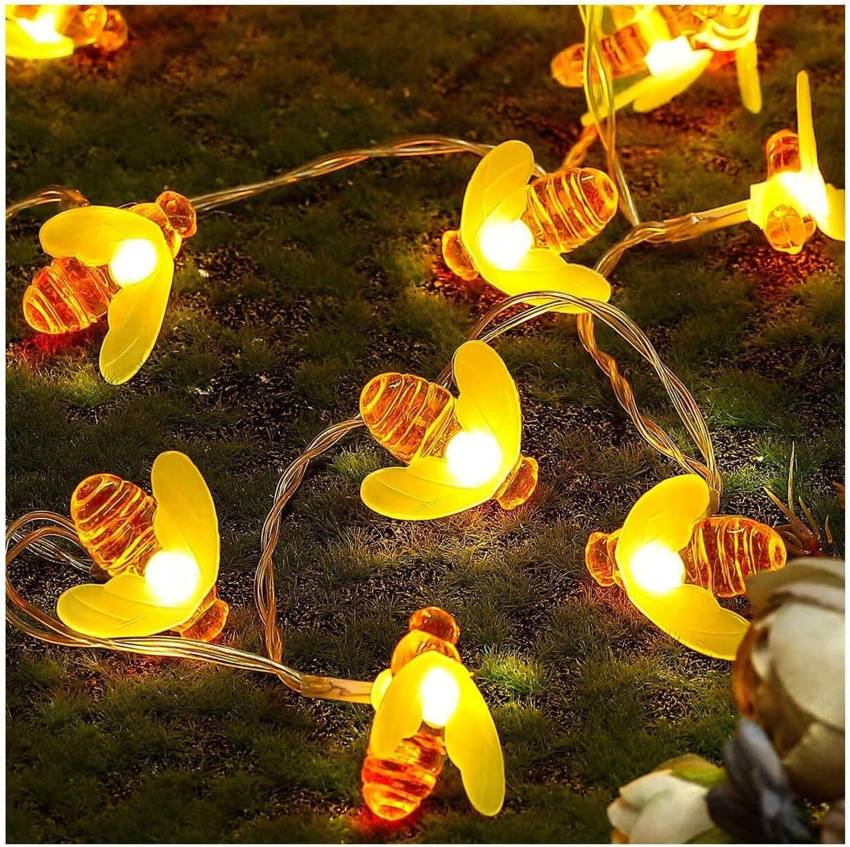 [2 Pack] Honeybee LED Decorative Lights Adorable LED String Lights 30LEDs 6.5M&21Ft Solar Powered Decorative Lights String for Party, Window, Wall, Green Garden, Tree Decorations [WarmWhite]