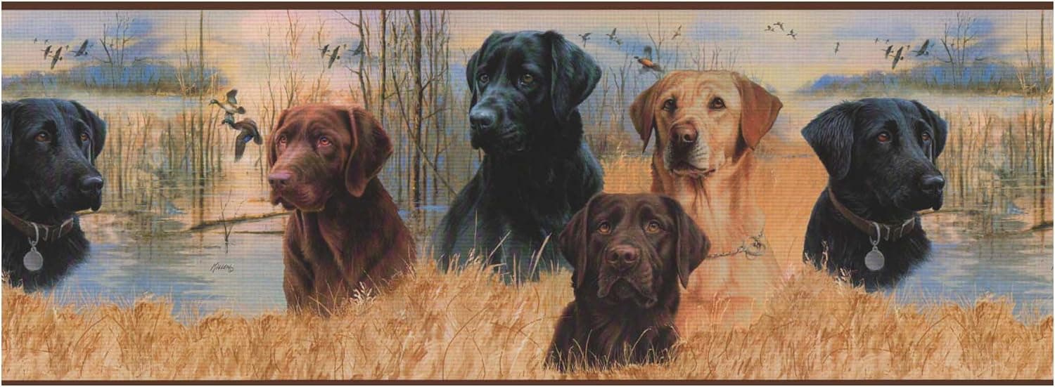 York Wallcoverings Lake Forest Lodge NM6000B Working Dogs Wallpaper Border, Multi/Brown Band