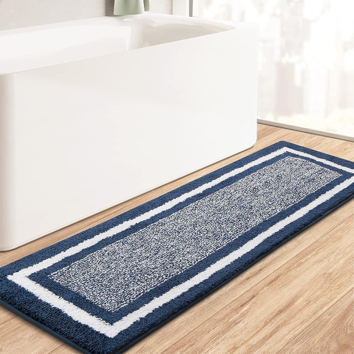 KMAT Bathroom Rugs Bath Mat,Non-Slip Fluffy Soft Plush Microfiber Bath Rugs, Machine Washable Quick Dry Shaggy Shower Carpet Rug for Bathroom, Tub and Shower,59"x20", Blue