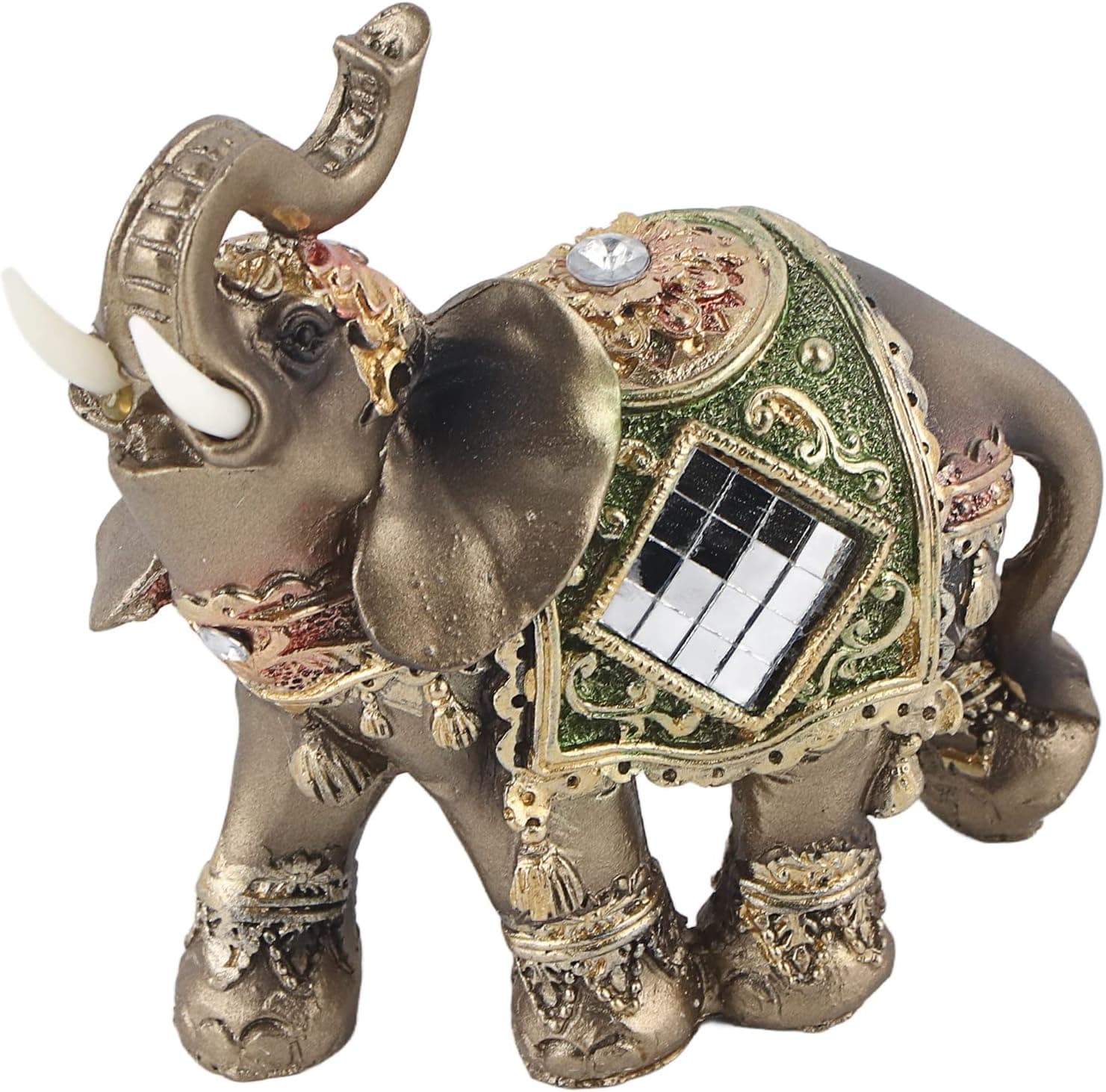 HEEPDD Elephant Statue, Lucky Feng Shui Green Elephant Sculpture Wealth Figurine for Home Office Decoration Gift (M)