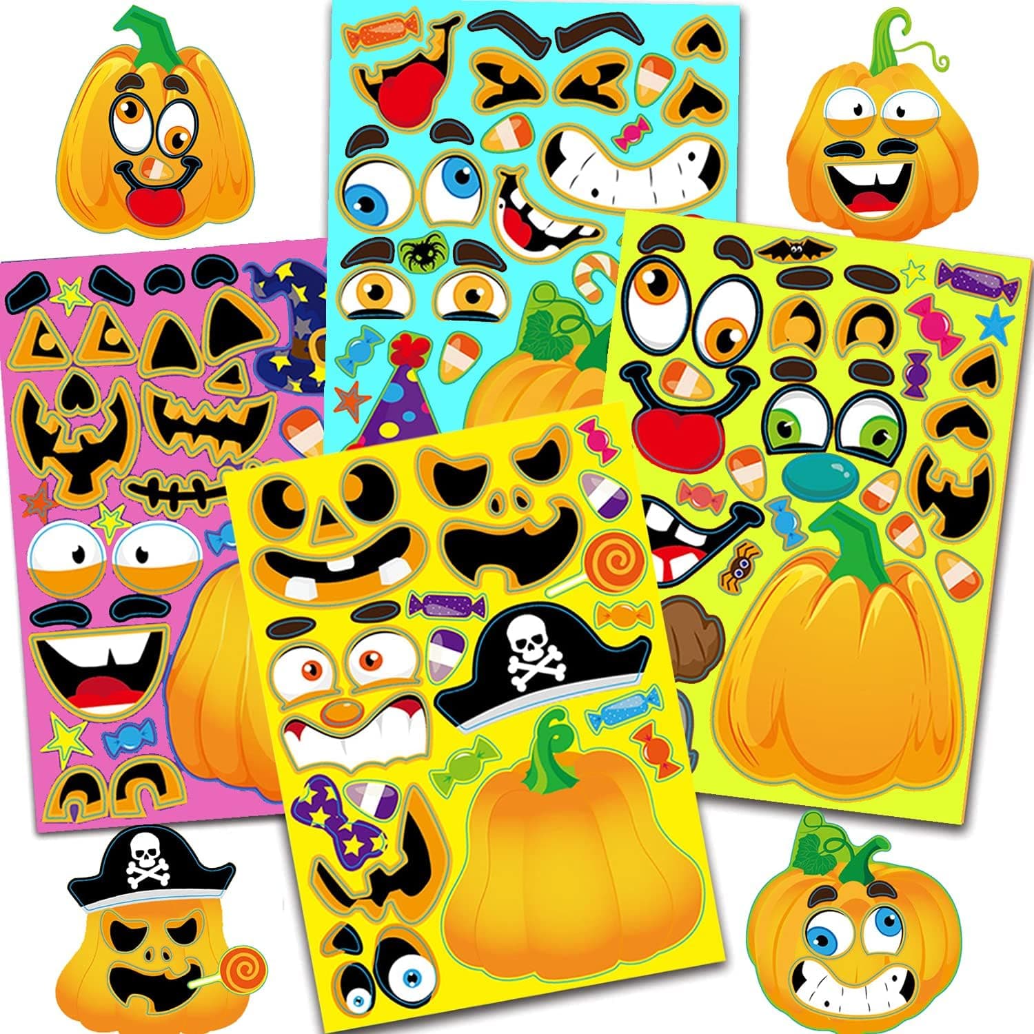 40pcs Kids Halloween Party Favors Stickers, Make Your Own Pumpkin Stickers, Halloween Decorating Toy Stickers for Kids Trick or Treat Party Game Activities Decrations