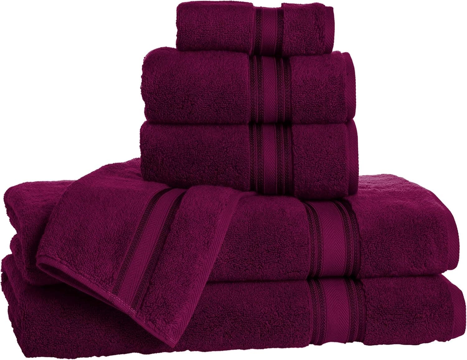 Casa Lino Quick Dry Super Zero Twist 6 Piece Bath Towel Set 7 Star Hotel Luxury Collection, 2 Bath Towel 28x54, 2 Hand Towel- 16x28, Face Towel- 13x13 (Burgundy)