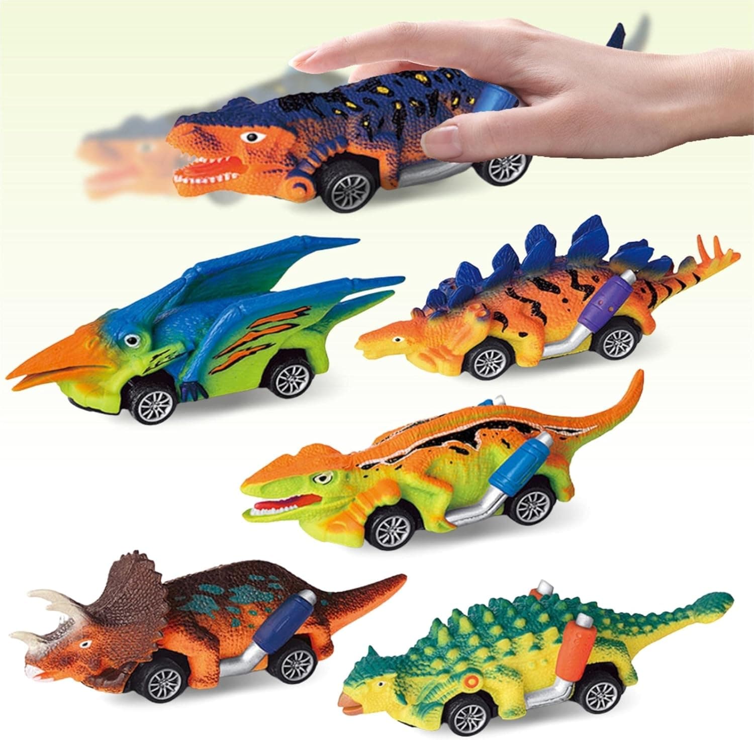 Eirix Dinosaur Toys for Kids 3-5 - Pull Back Cars 6 Pack, Realistic Dinosaur Toys for 3 Year Old Boys and Toddlers, T-Rex Dinosaur Games Toys Cars as Birthday Easter for 3,4,5,6,7,8 Year Old Kids