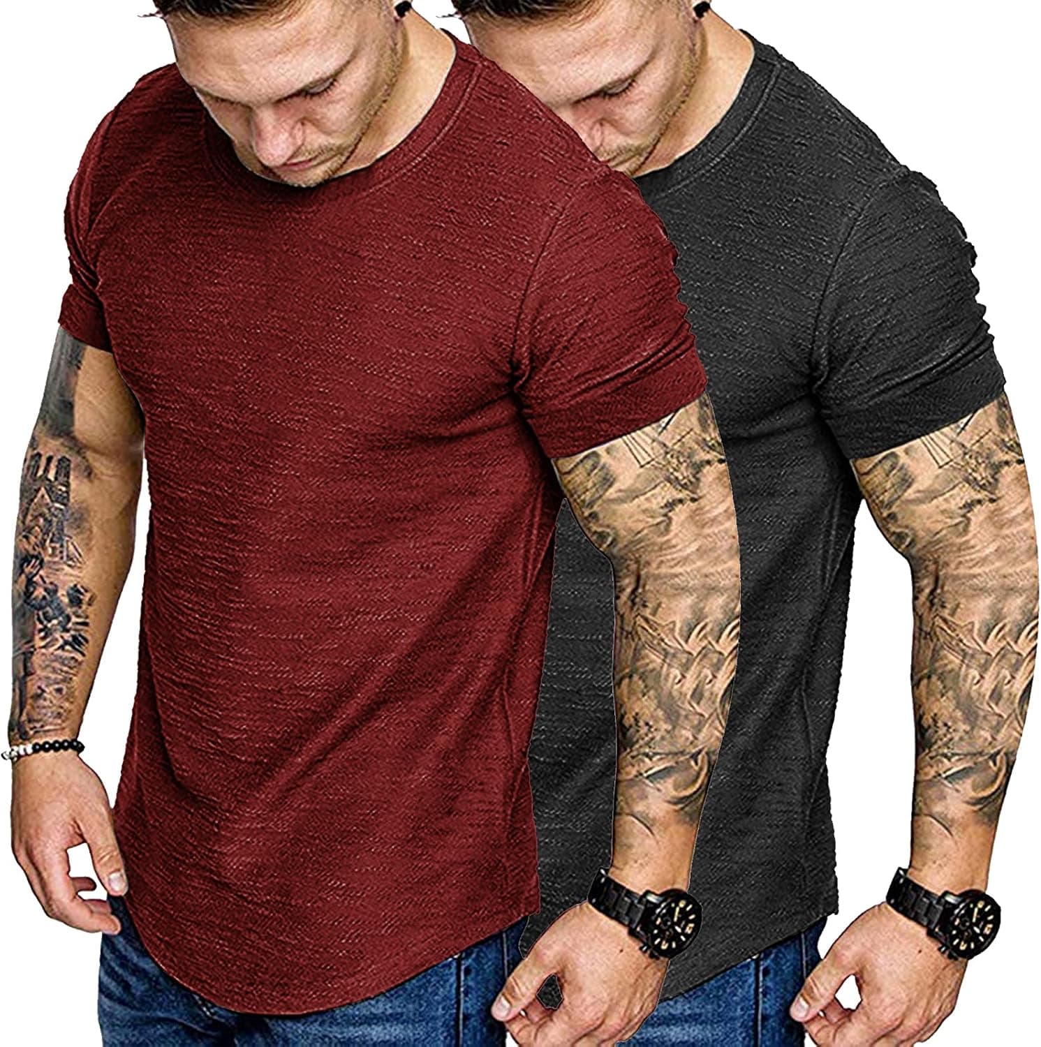COOFANDY Men 2 Pack Muscle Workout T Shirt Gym Bodybuilding Short Sleeve Tee Top