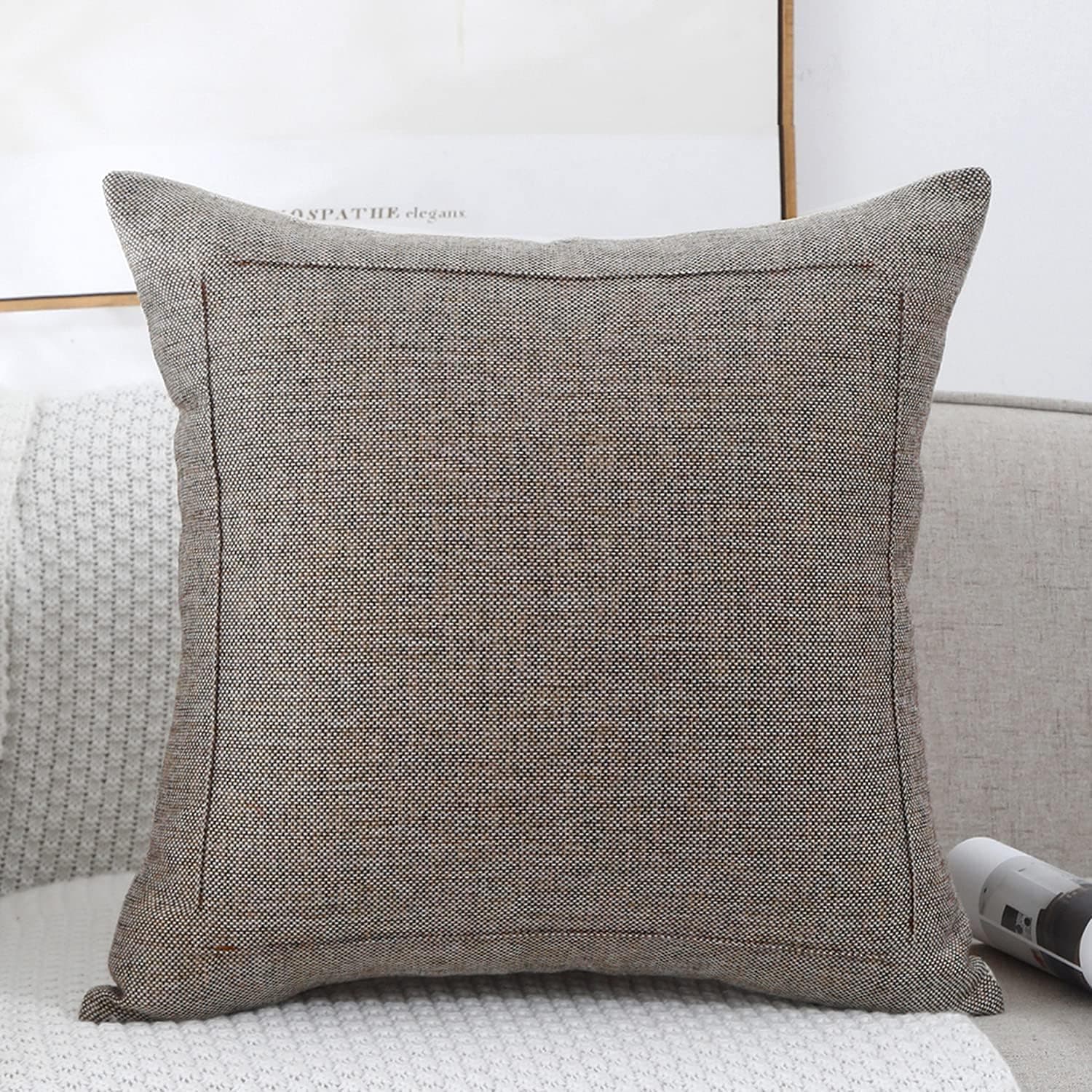 Jepeak Burlap Linen Throw Pillow Cover Cushion Case, Farmhouse Modern Decorative Solid Square Pillow Cover for Sofa Couch Home Decoration (20 x 20 inches, Beige+Light Coffee)
