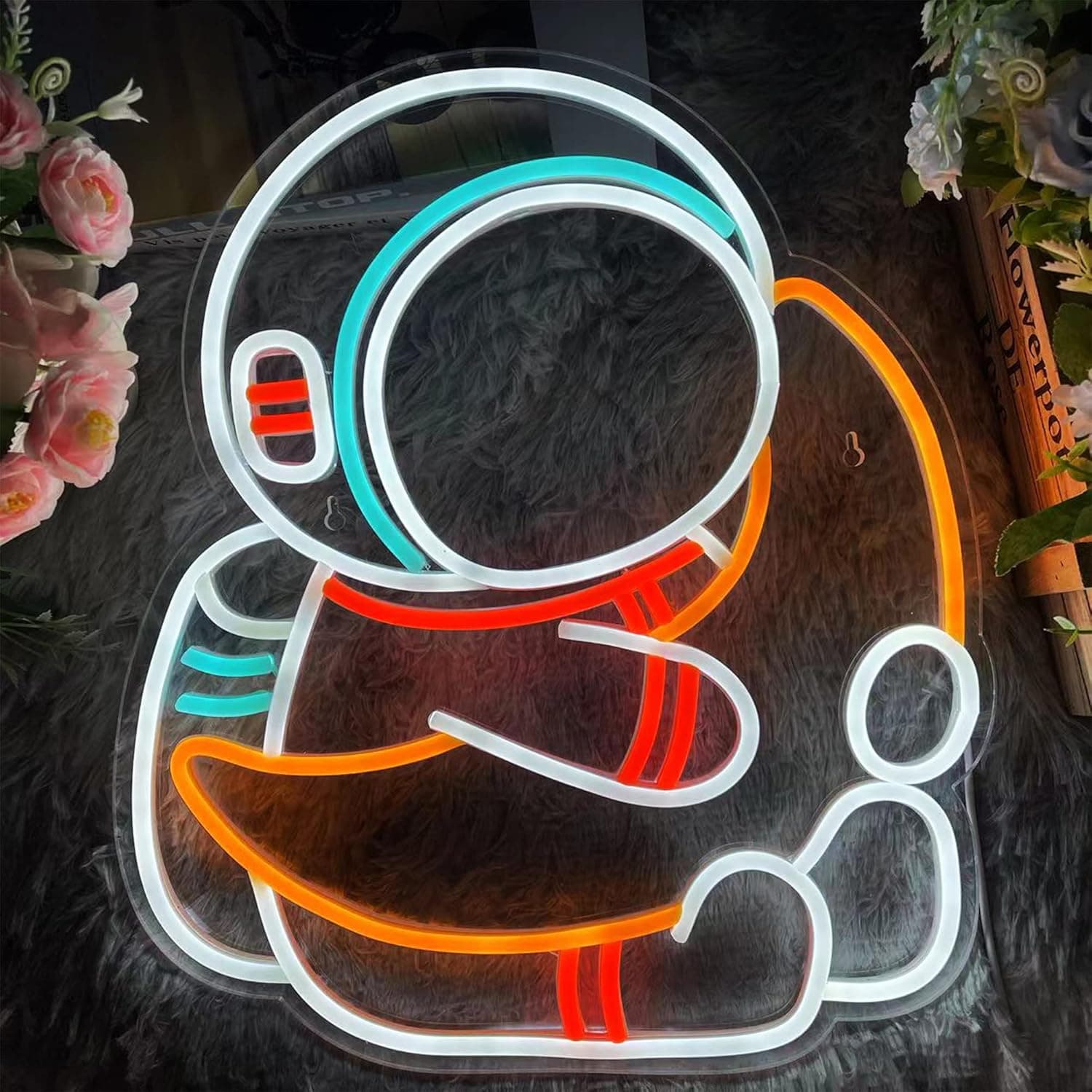 Astronaut Holding the Moon Neon Sign for Bedroom Living Room Game Room Wall Decor, LED Neon Lights Gift for Boy, Girl, Birthday, Wedding, Engagement Party, USB Powered(16.5x14in)
