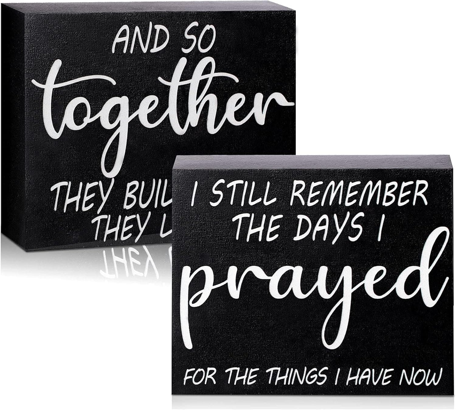 Jetec I Still Remember The Day I Prayed Sign Farmhouse Home Decoration Sign Farmhouse Wooden Sign and So Together They Built a Life They Loved Sign Home Wood Black Box Plaque for Shelf Living Room