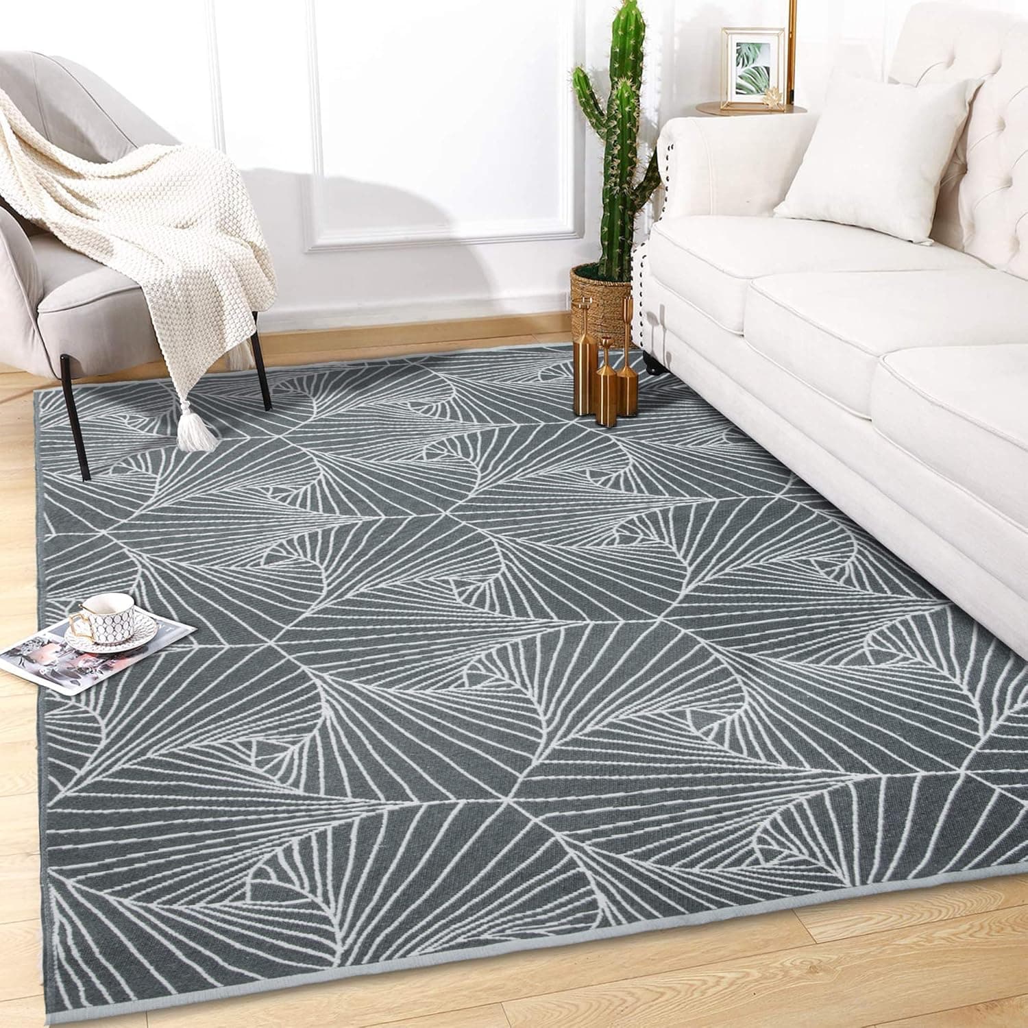 Bedroom Rug Indoor Outdoor Rug 3' x 5' Boho Area Rugs Cotton Woven Double Sided Washable Kitchen Rug Hallway Runner Rug Bedside Floor Throw Rug for Living Room Bathroom Farmhouse(Grey/Apricot Leaf)