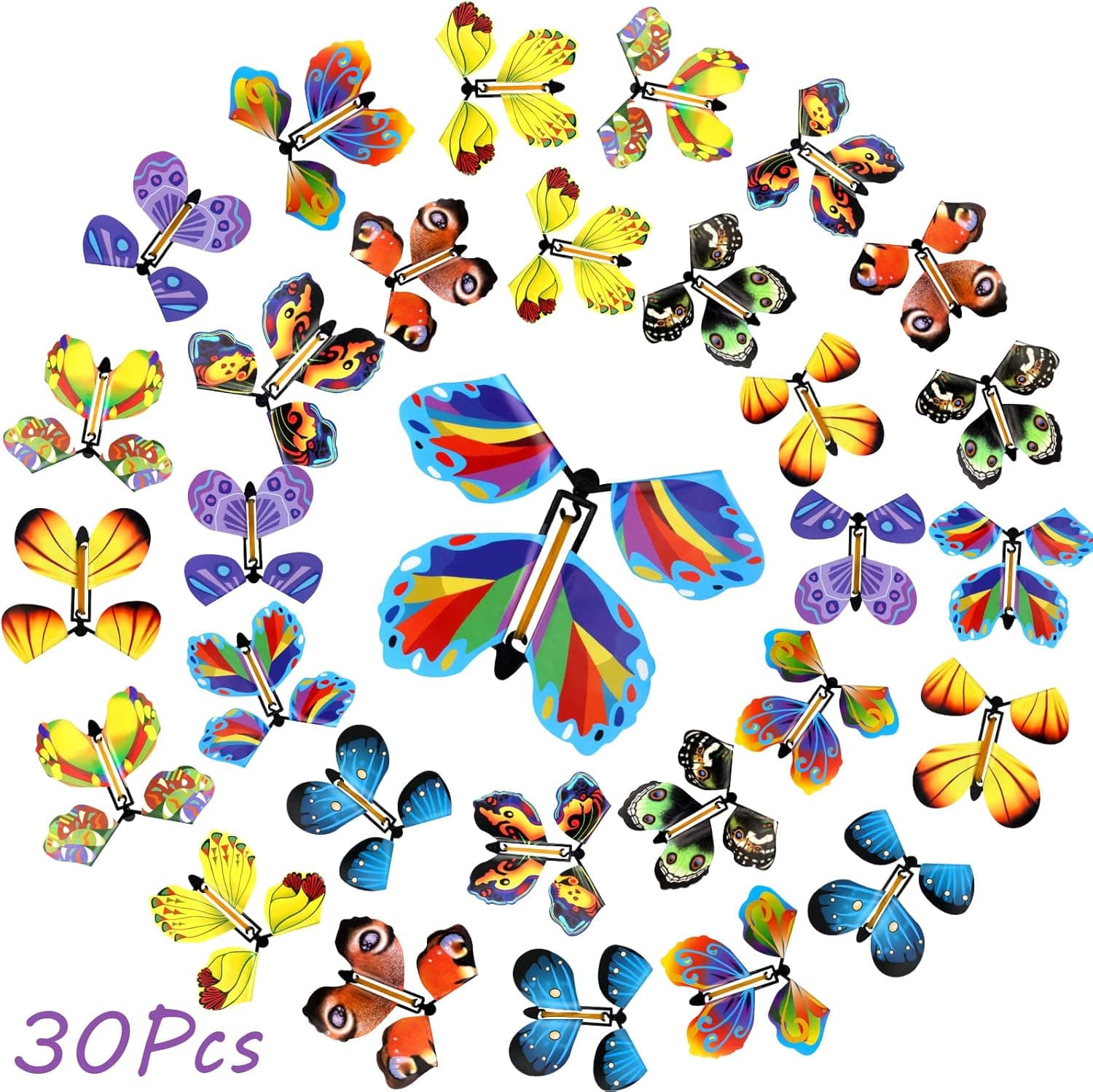 ECJWEI Flying Butterfly, Flutter Flyers Butterflies, Wind Up Butterfly for Kids Boys Girls Christmas Surprise Gifts Stocking Stuffers / Birthday Surprise Gift/Explosion Gift Box/Thank-you Card(30Pcs)