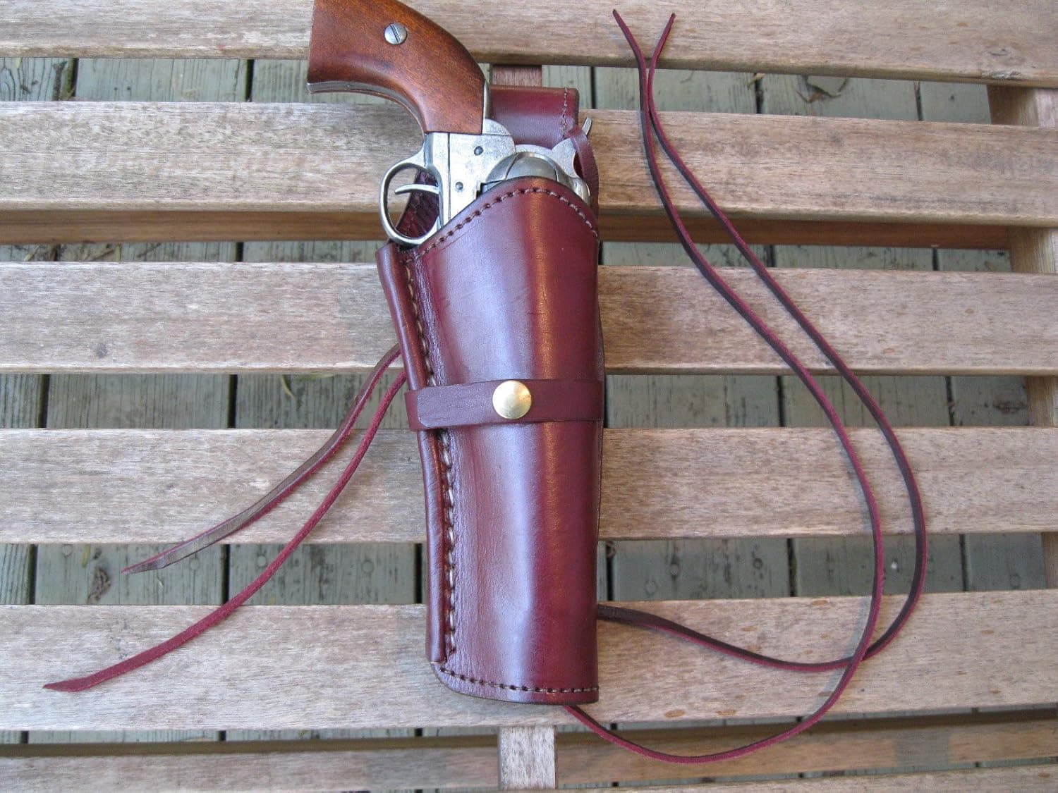 Western Gun Holster - Burgundy - Right Handed - for .22 Caliber Single Action Revolver - Size 6" - Smooth Leather