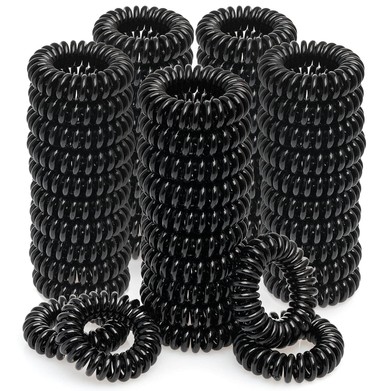 54 Pcs Black Spiral Hair Ties for Women Girls Coil Hair Ties Waterproof Plastic Phone Cord No Damage Crease Pull Hair Coils for Thin Curly Hair Bobbles Ponytail Holders