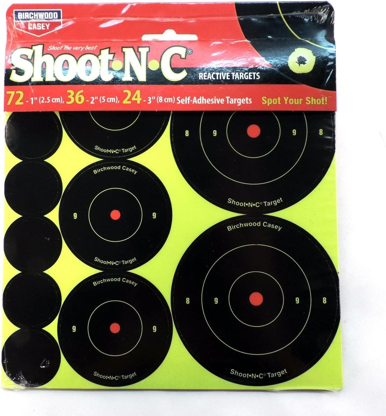 Birchwood Casey 34608 Shoot-N-C Bull's Eye Targets - 72 1", 36 2", 24 3" Targets