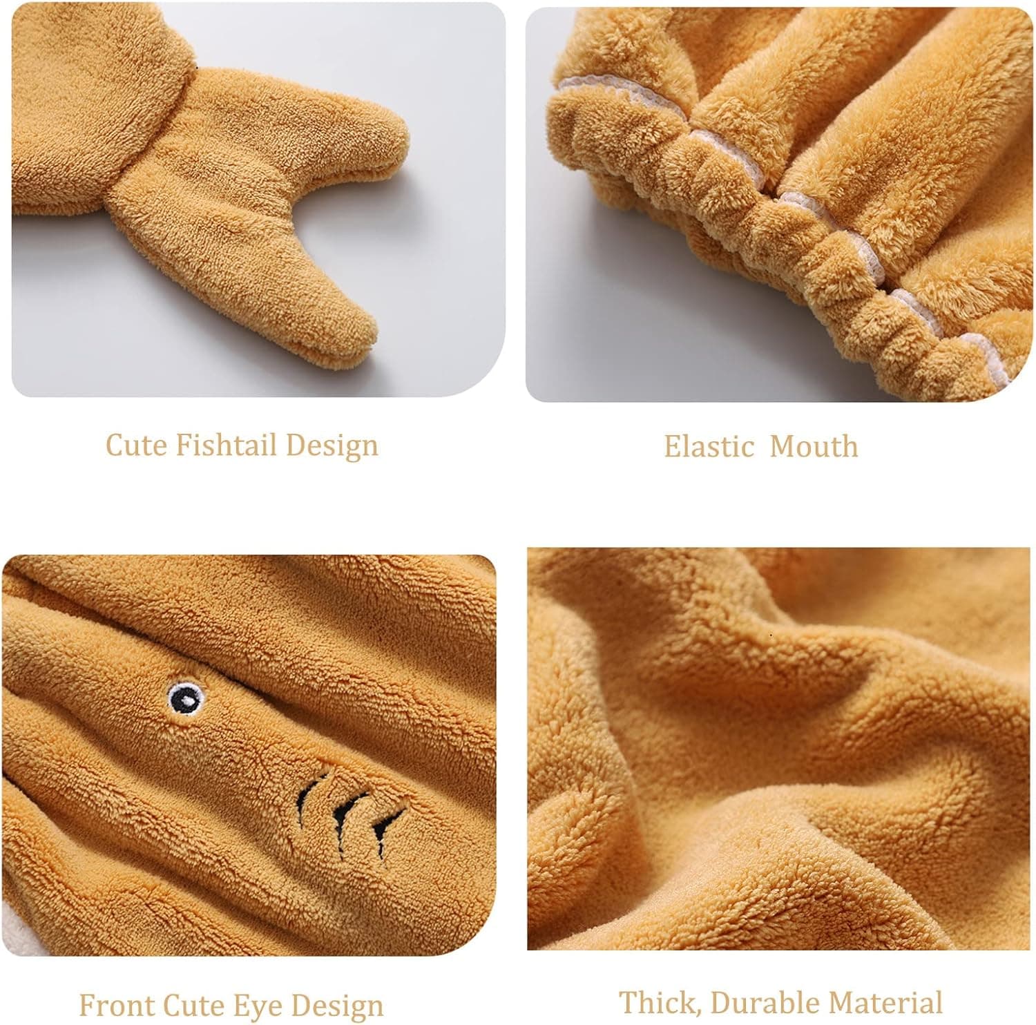 Foyadi Hair Drying Towel for Kids Girls, Cute Cartoon Absorbent Quick Drying Bath Wrap Set for Bathing, Swimming Pool, Soft Microfiber Cap for Curly Long & Wet Hair, Yellow Towel