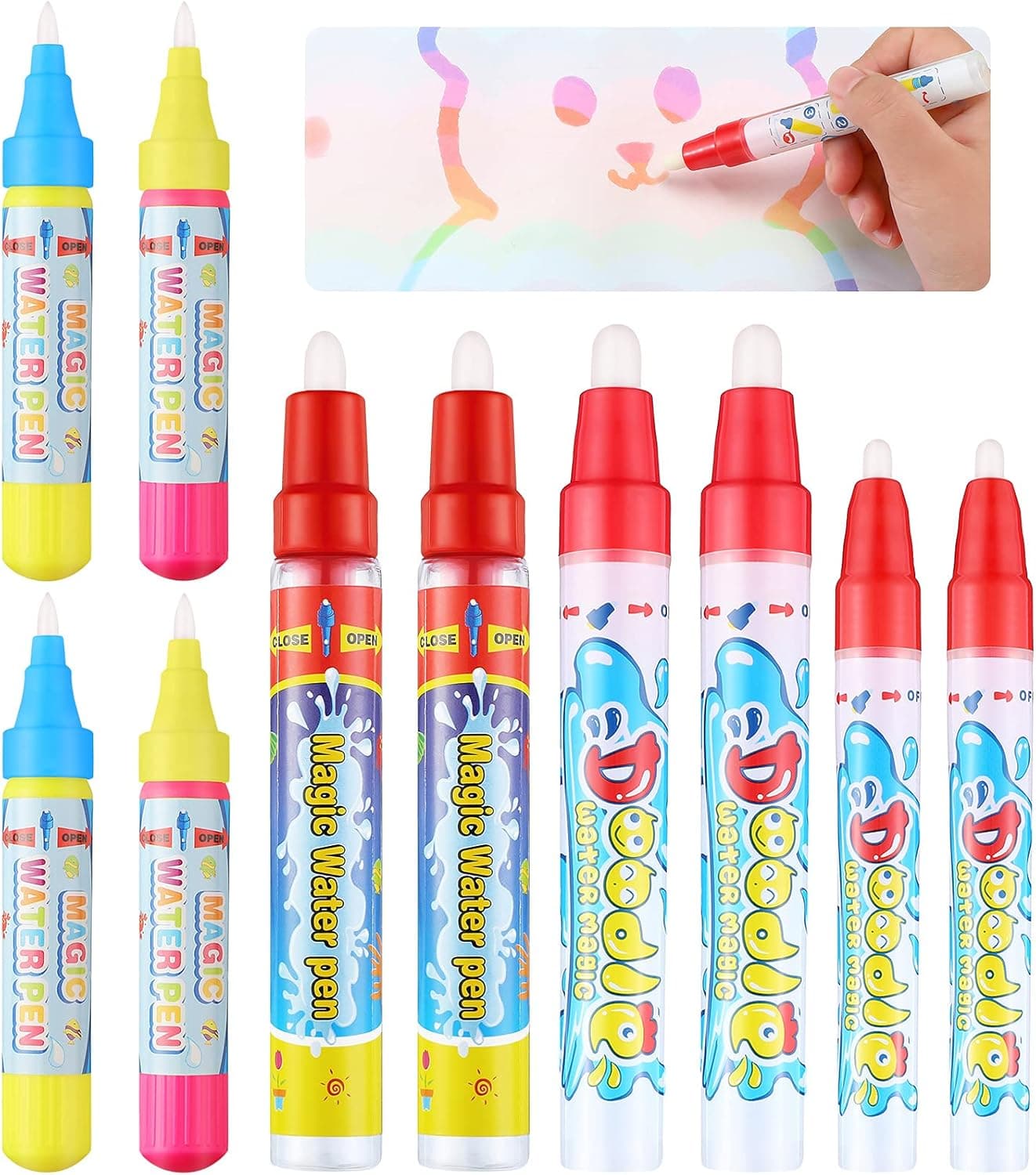 10 Pieces Water Pens Water Doodle Pens Replacement Water Wow Pen Water Drawing Markers Aqua Doodle Pens for Toddlers Kids Painting Doodle Mat Water