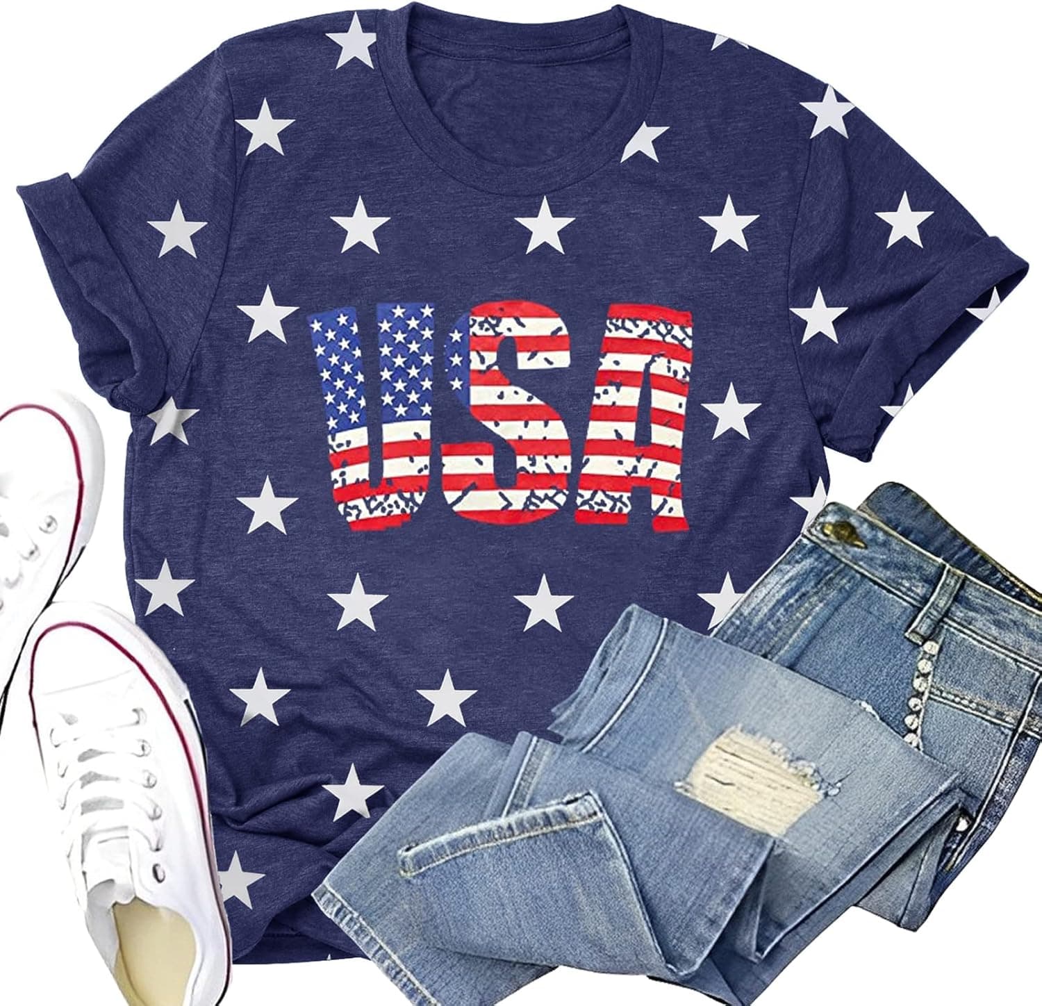 4th of July Shirts Women American Flag Patriotic T Shirt Casual Stars Stripes Short Sleeve Independence Day Tee Tops