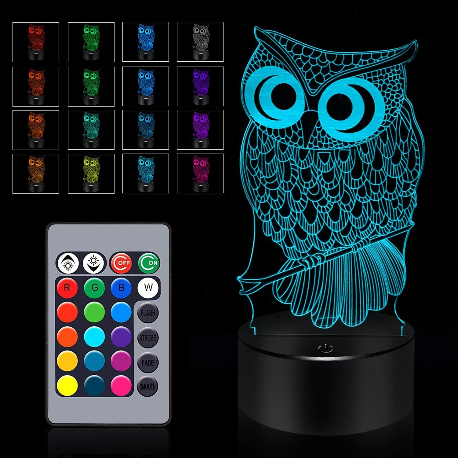 BASSI Owl Gifts 3D Owl Lamp, Touch & Remote Control - 16 Color Change Night Light - Bedroom Decoration Toys Mothers Day Valentine's Day Christmas Xmas Birthday Gifts for Boys Girls Women…