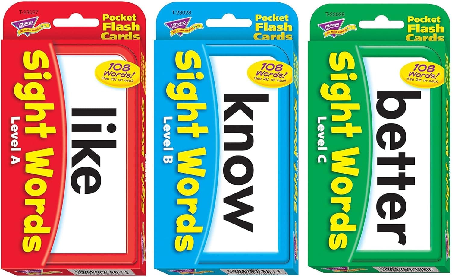 AJPSales Sight Words Flash Cards Level A,B and C Pocket Set - Ages 4 to 8 - 168 Cards and 324 Words - Improves Reading Skill for Kids Quickly