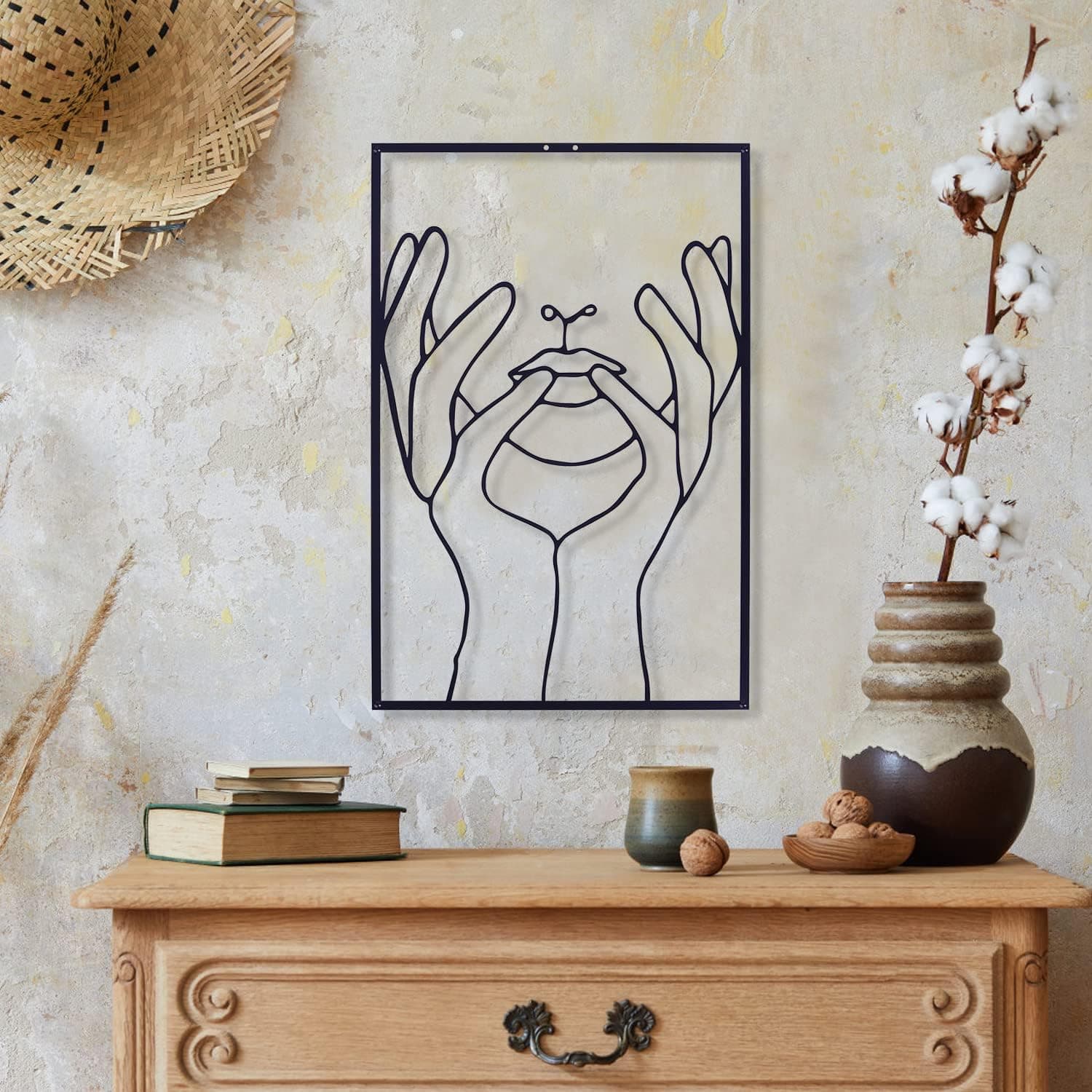 Hoshii Metal Minimalist Abstract Woman Wall Art Line Drawing Wall Art Decor Single Line Female Home Hanging Wall Art Decor for Kitchen Bathroom Living Room(18in*12in