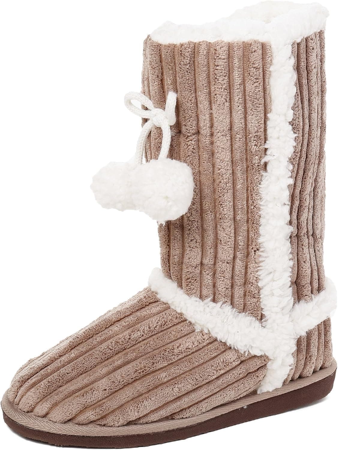 Noble Mount Women's Textured Shearling Tall Boot Slipper with Pom Detail