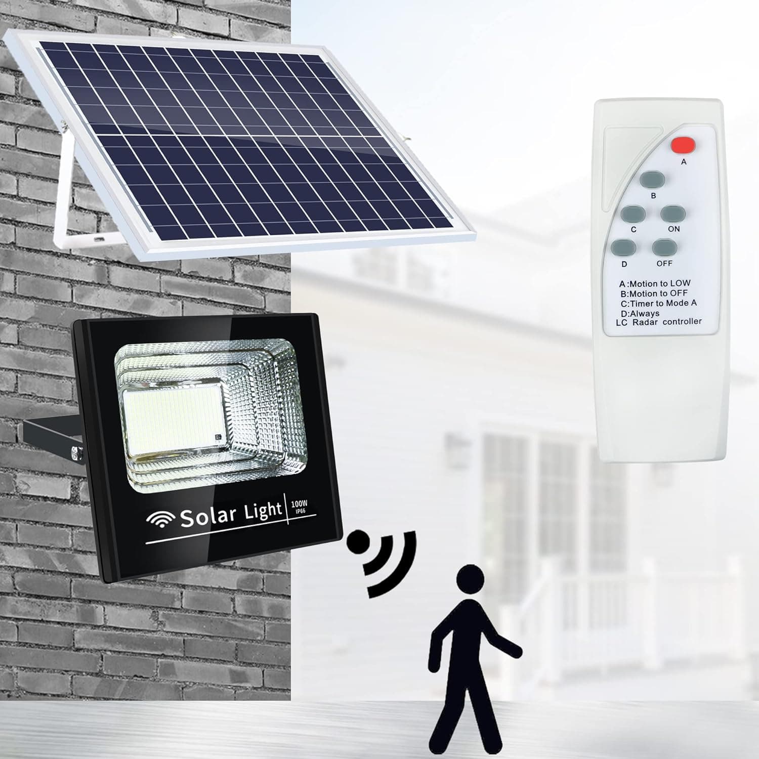 YQL 100W Powered LED Solar Motion Sensor Detector Activated Lights Outdoor Street Security Flood Light IP67 Waterproof 6500K Auto On/Off Dusk to Dawn Yard Garden Pathway Landscape Garage Backyard