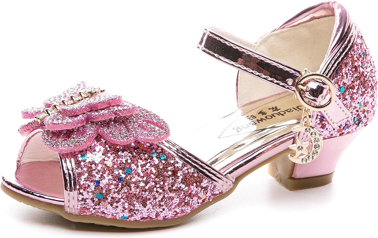 Je-Gou Little Girl's Sparkle Party Wedding Sandals Bow Strap Low Heels Princess Dress Shoes