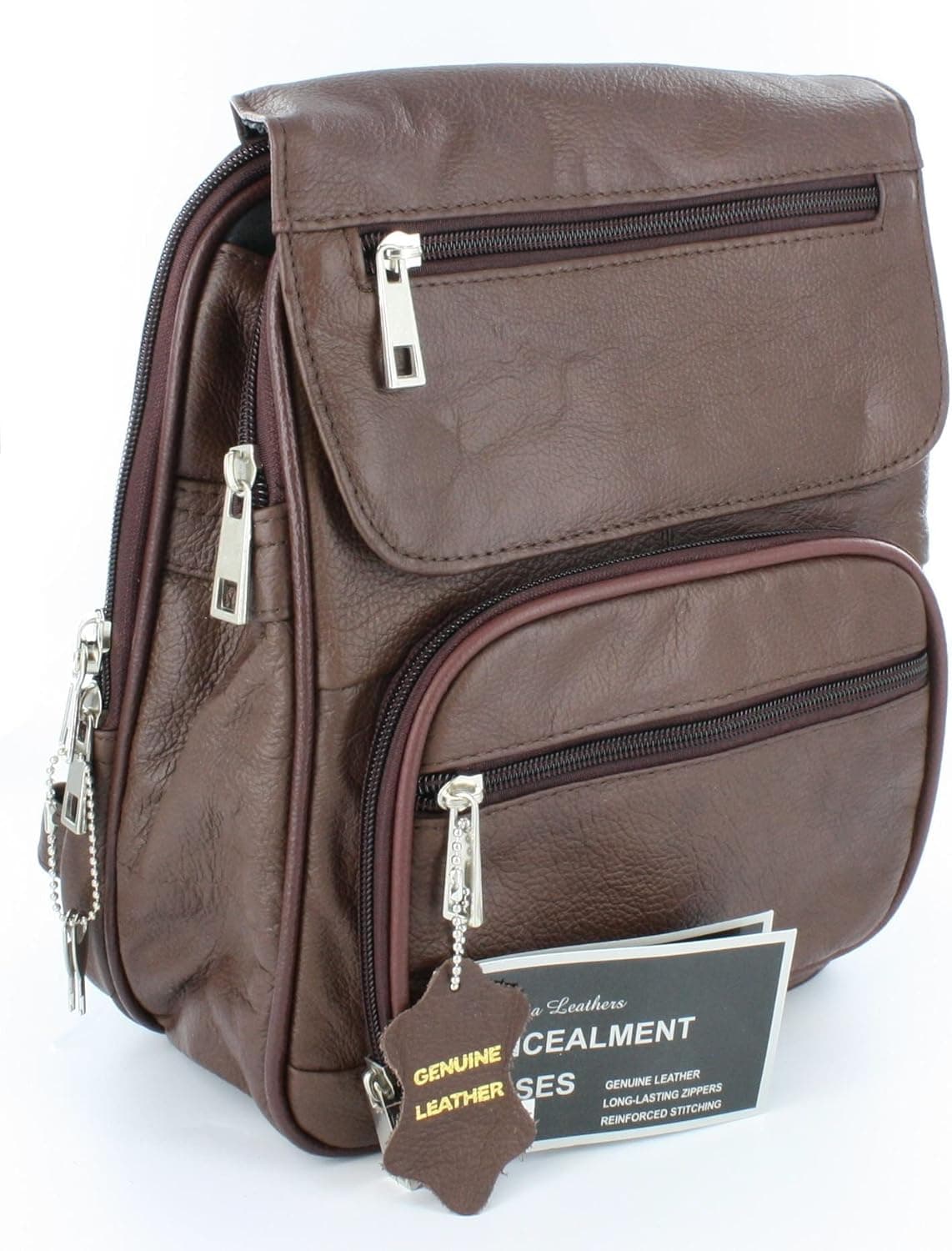 Leather R/l Locking Concealment Purse / Backpack - CCW Concealed Carry Gun Bag - Brown