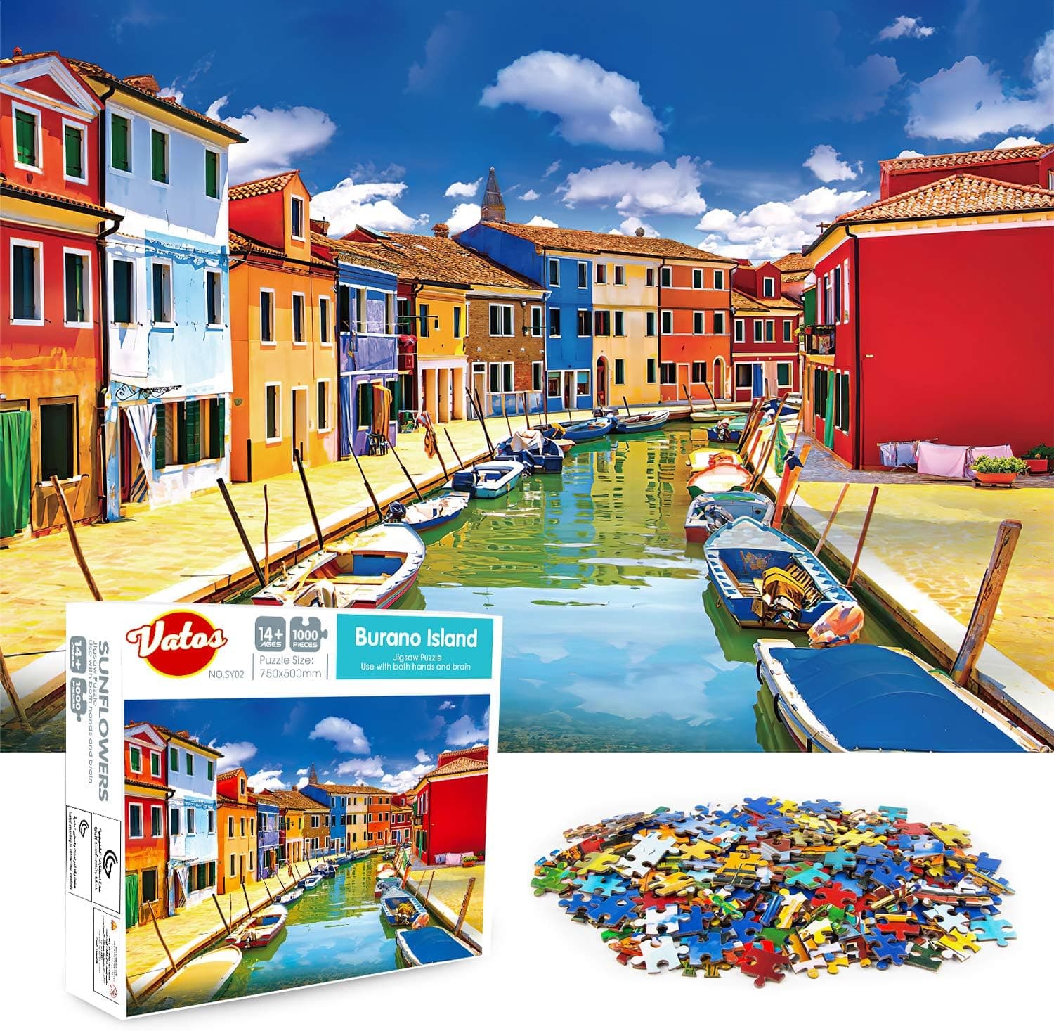 Puzzles for Adults 1000 Piece - VATOS Jigsaw Puzzles for Adults - Burano Island Large Puzzle Game 1000 PCS Artwork Gifts for Adults Teens Families - 27.56’’ x 19.69’’