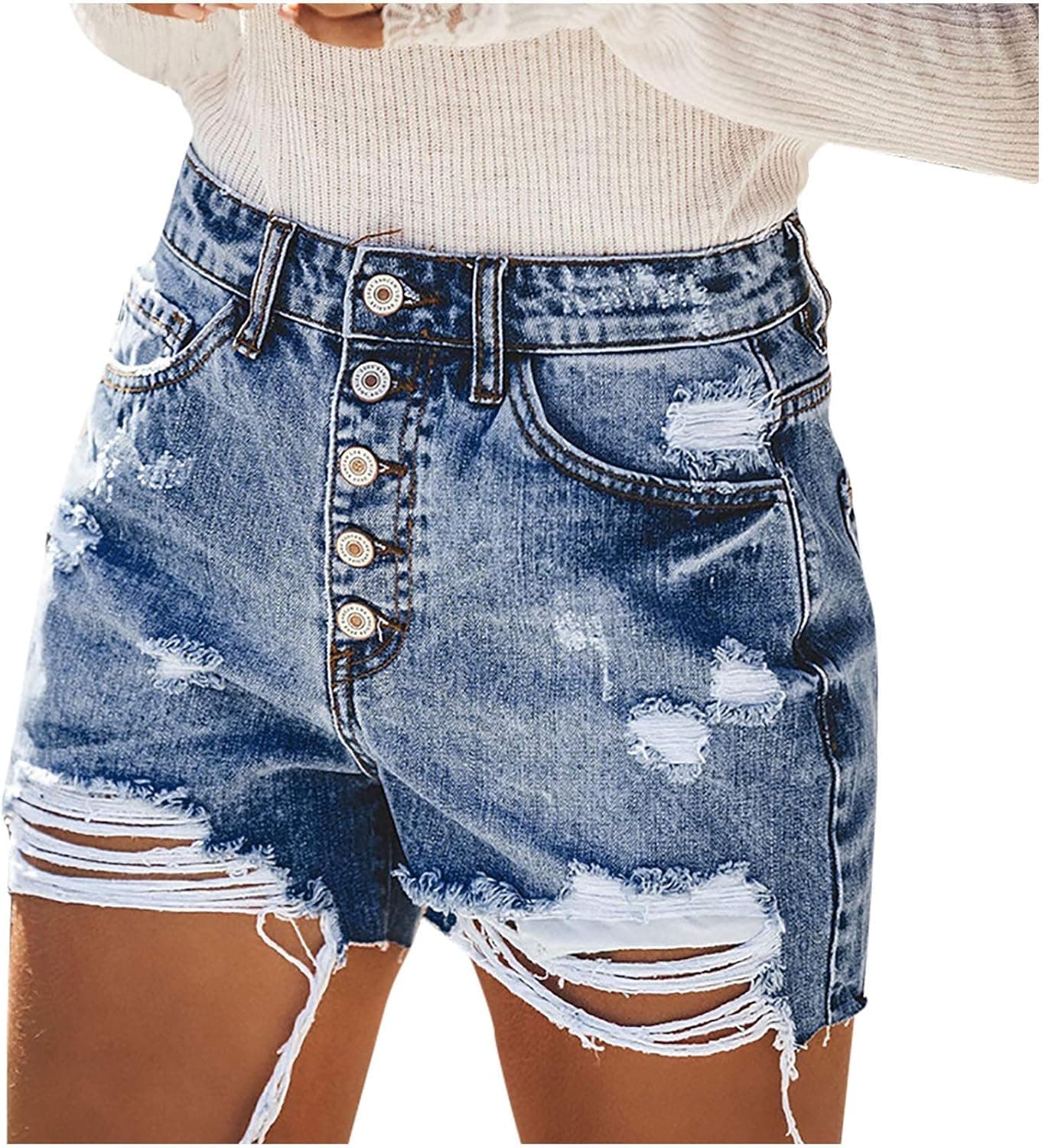 EDCRF Denim Shorts Women Mid-Rise Jean Short Cuffed Hem Casual Trendy Boyfriend Pocketed Jean Shorts