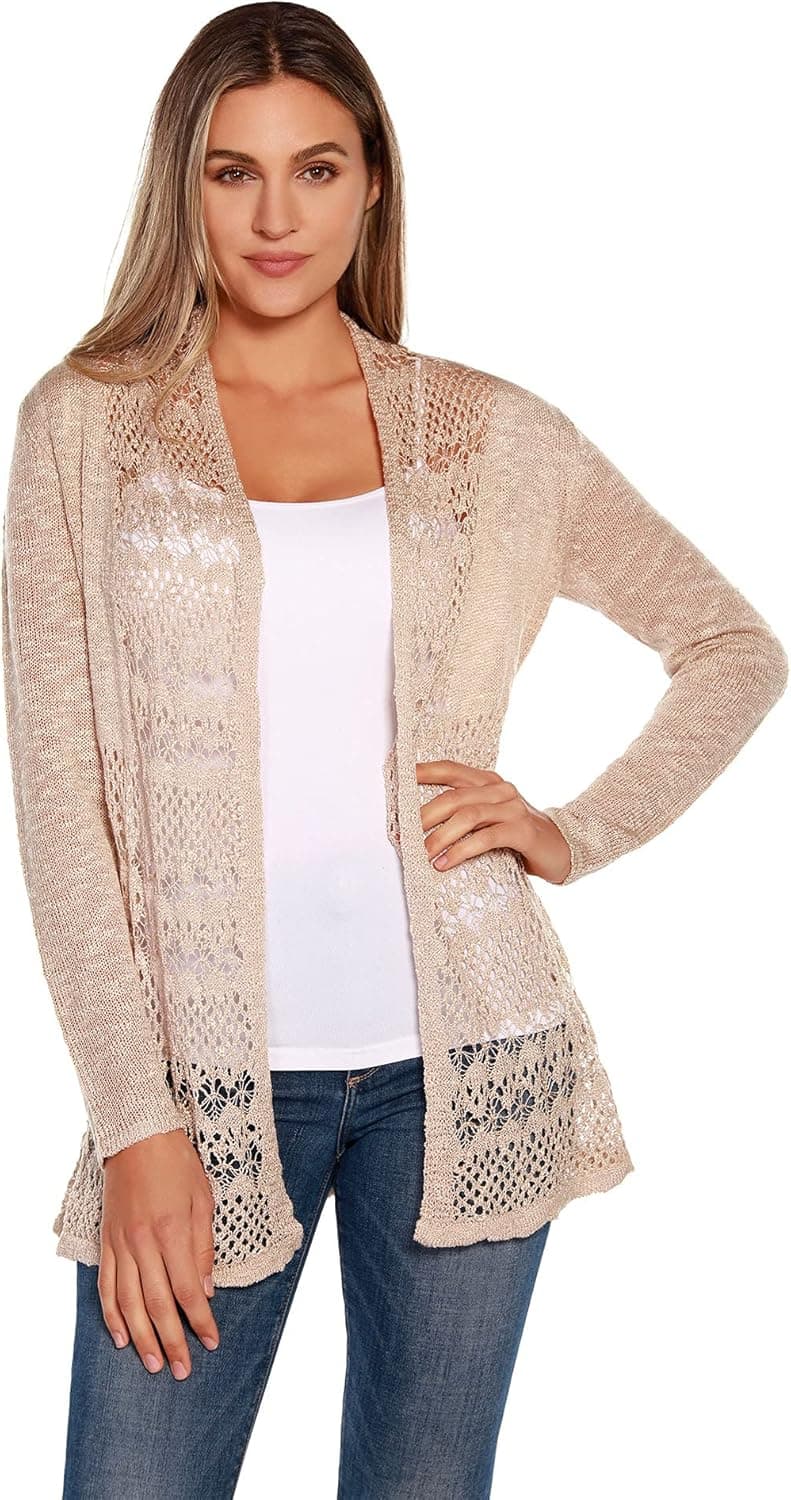 Womens Long Sleeve Crochet Knit Swing Cardigan