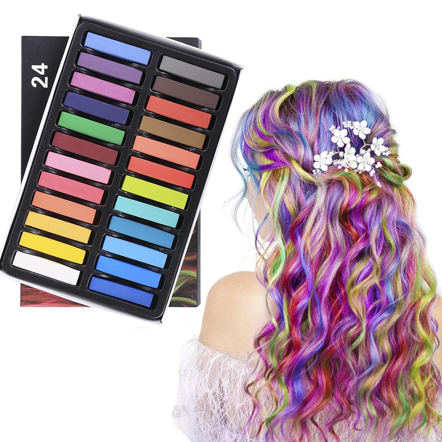 Hair Chalk, Temporary Hair Dye, Hair Chalk Dye, 24 Piece Temporary Hair Chalks Paint Kit for Girls Halloween New Year Birthday Party Cosplay Happy Mardi Gras Carnival