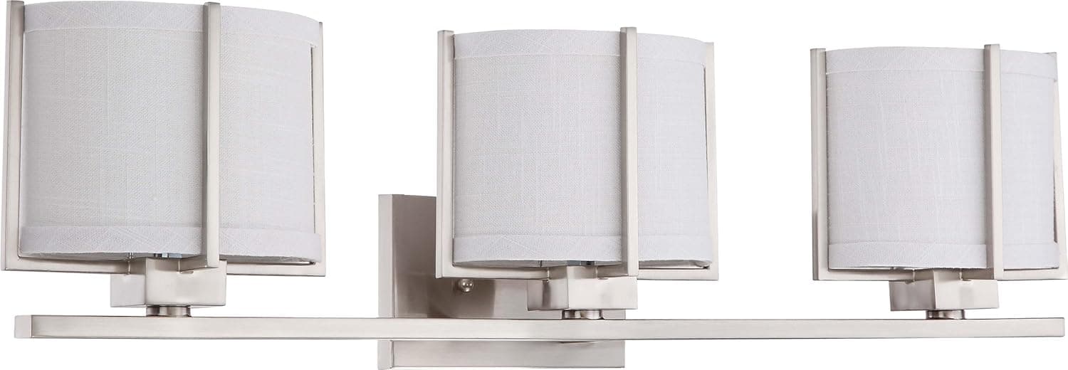 Nuvo Lighting 60/4343 Three Light Portia Vanity with Slate Gray Fabric Shade, CUL Damp Location, Brushed Nickel