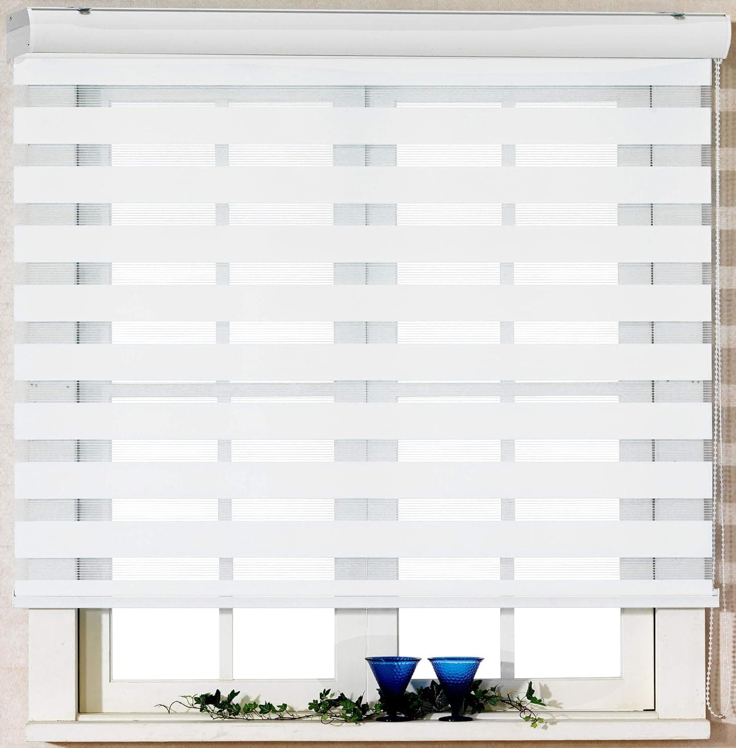 Custom Cut to Size, [Foiresoft Basic, White, W 21 1/2 x H 64 inch] Zebra Roller Blinds, Dual Layer Shades, Sheer or Privacy Light Control, Day and Night Window Drapes, 10 to 110 inch Wide
