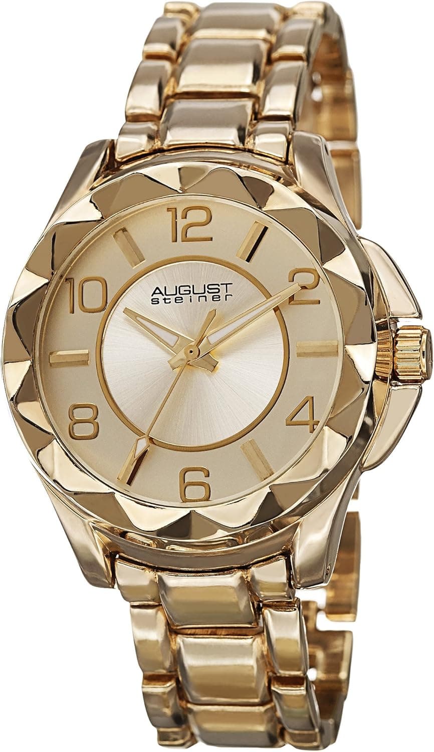 August Steiner Women's Pyramid Watch - Unique Pyramid Design Bezel, Arabic Numeral On Stainless Steel Bracelet - AS8159