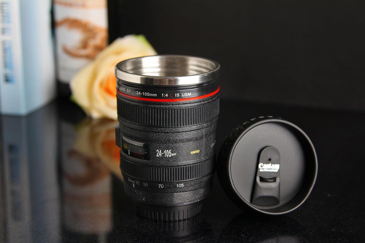 Elite Kitchen Camera Lens Travel Novelty Coffee Cup Mug Tumbler With Lid Canon EF 24-105mm 11oz Stainless Steel Themos Inside