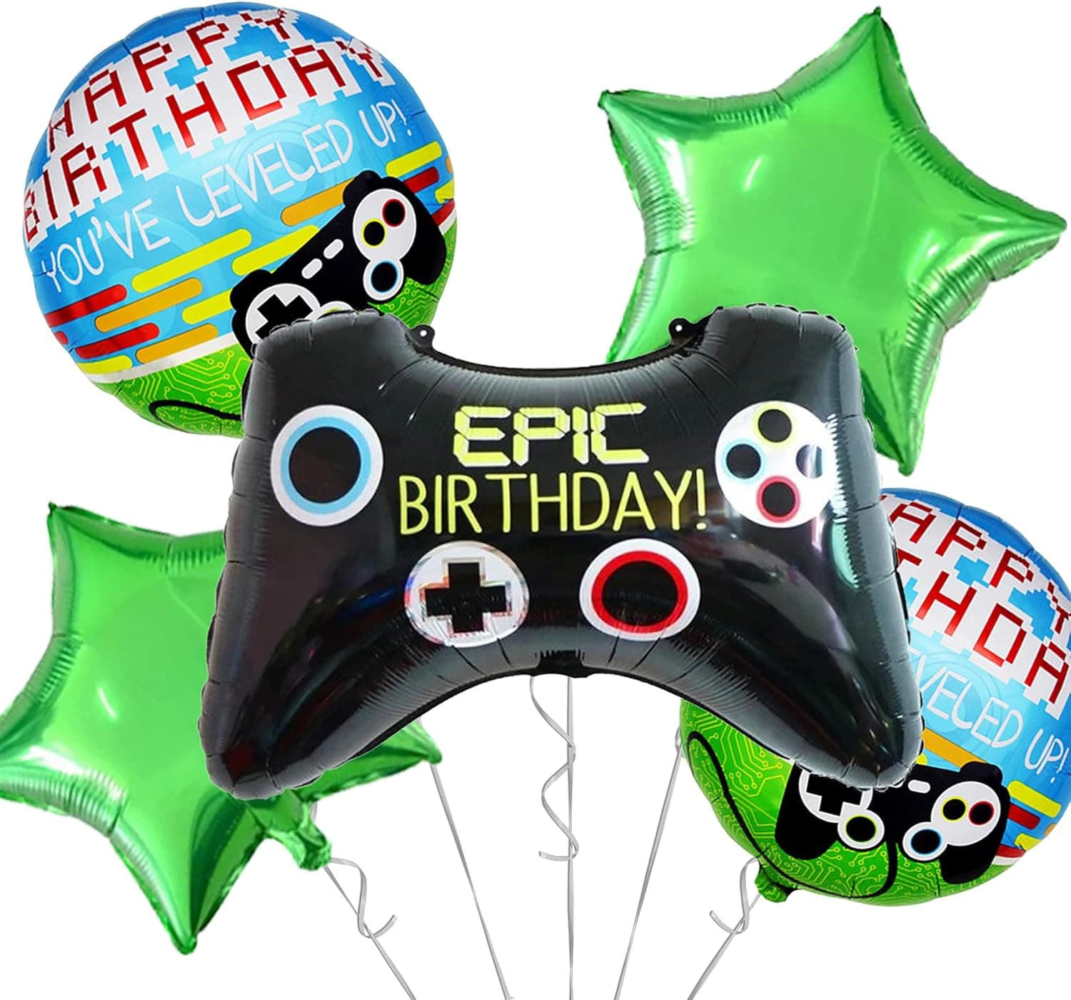 OMG Party Factory - Video Game On Balloons Birthday Decorations for Gamers | Party Supplies for Boys Gaming Theme | Level Up Your Decor | Mylar Foil Balloon Set for Kids
