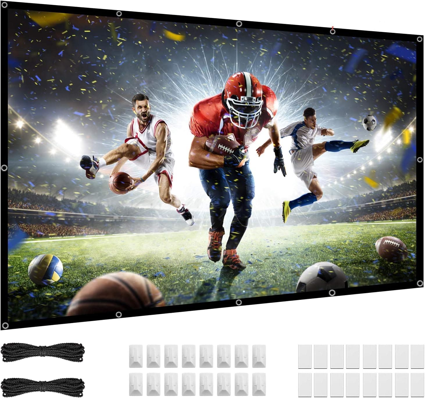 84 inch Projector Screen, 16:9 HD 4K Foldable No Crease Portable Video 80 Small Projection Movie Screen Grommets for Outdoor Indoor Home Theater
