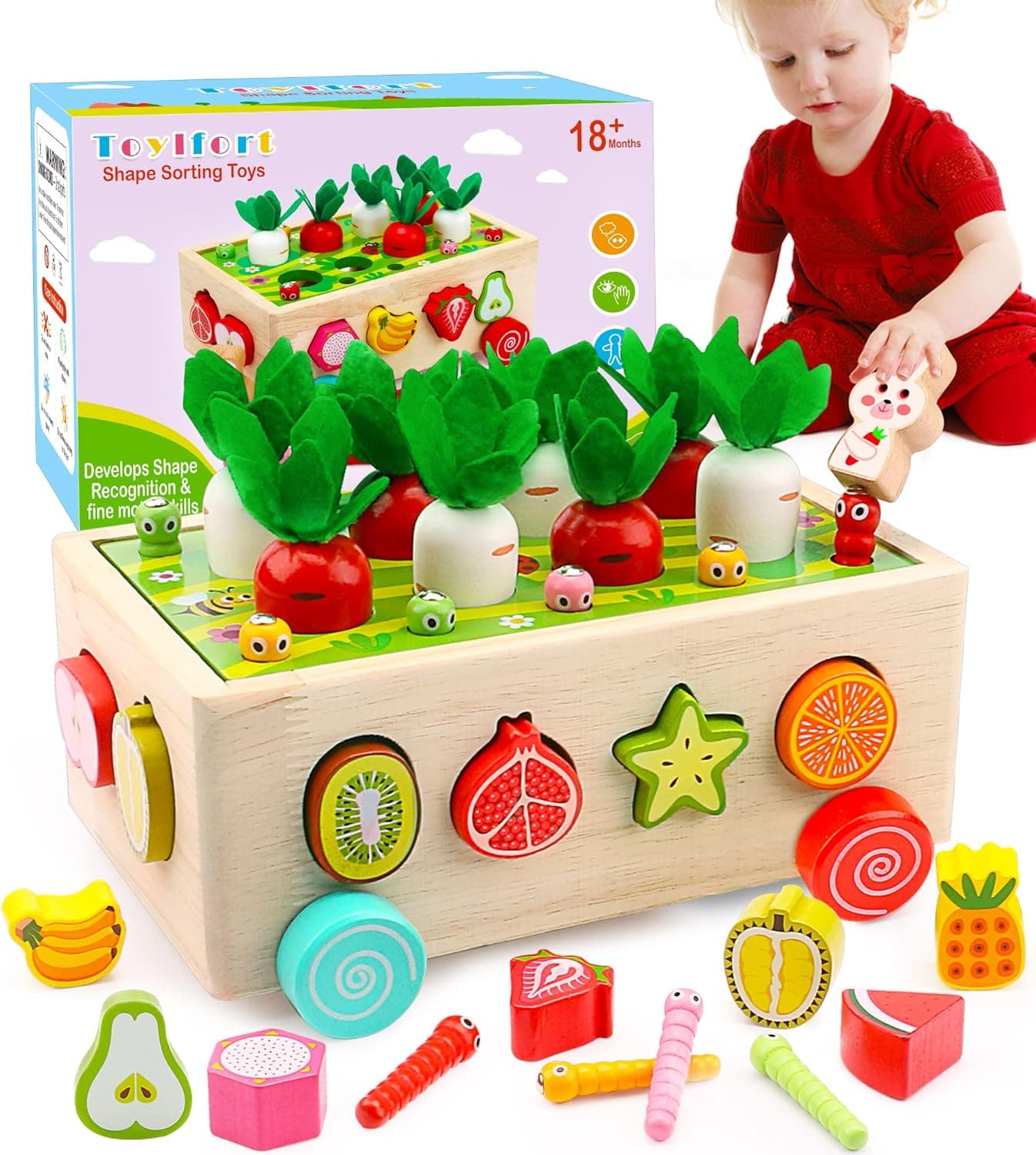 Montessori Wooden Toddler Girl Toys: Montessori Toys for 1 2 Year Old Girl Boy | Educational Learning Toy for Age 1-3 Shape Sorter Baby Toys 18+ Months Preschool Sensory Puzzle Block Gift for Kid