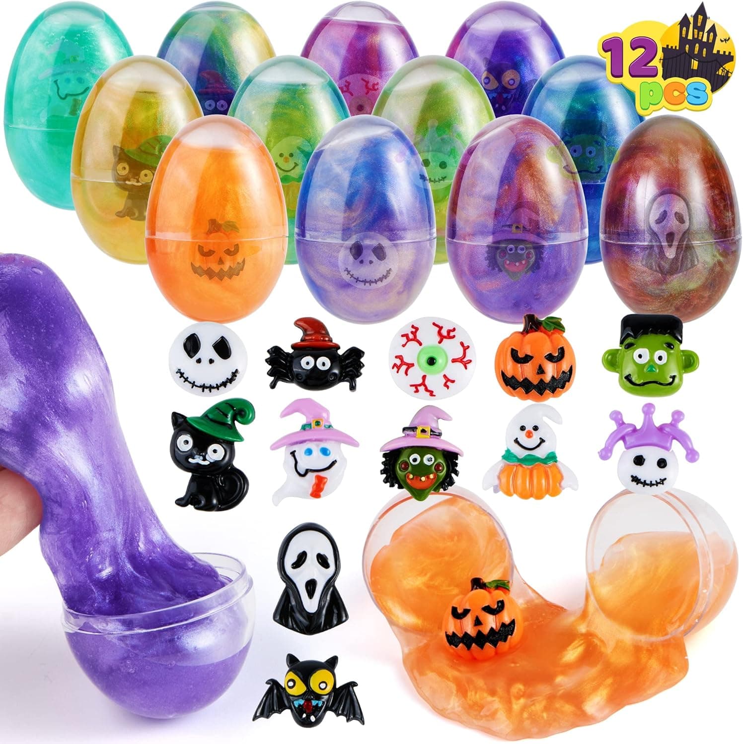 JOYIN 12 Pieces Slime Toys Slime Eggs with Stress Relief Toys for Halloween Party Favors, Squishy Squeeze Toys, Kids Playing Toys While You are Working from Home