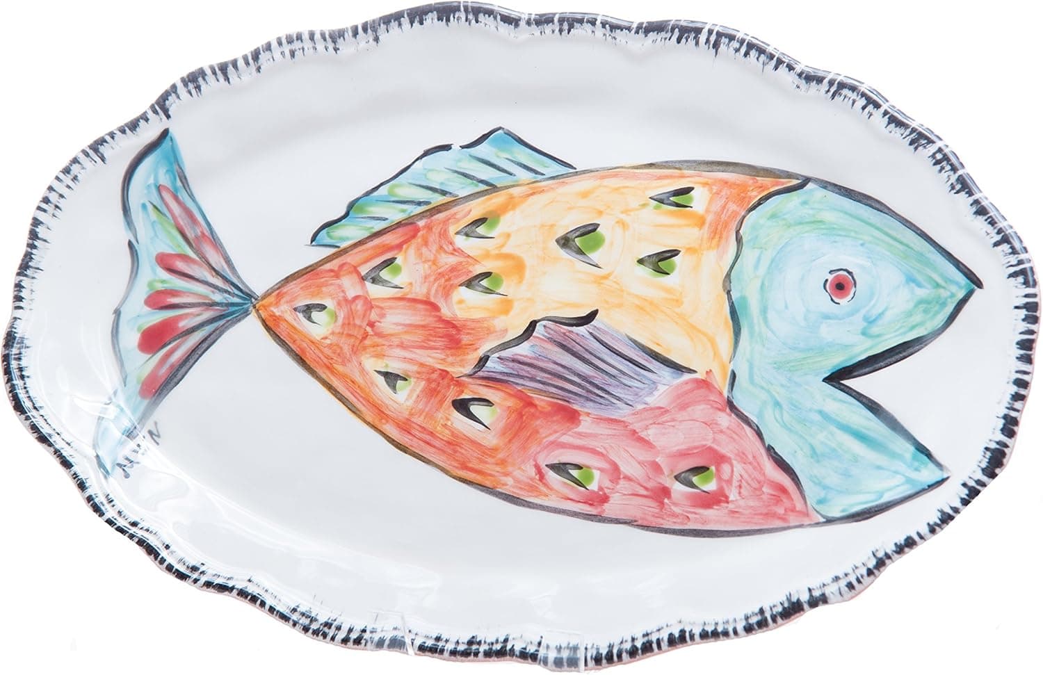 Abigails Napoli Fish Platter, 17 by 10.5 by 1.5-Inch, Red