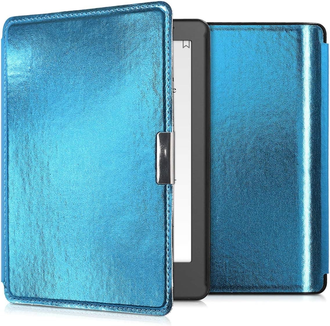 kwmobile Case for Kobo Aura Edition 2 - Book Style PU Leather Protective e-Reader Cover Folio Case - Metallic Blue