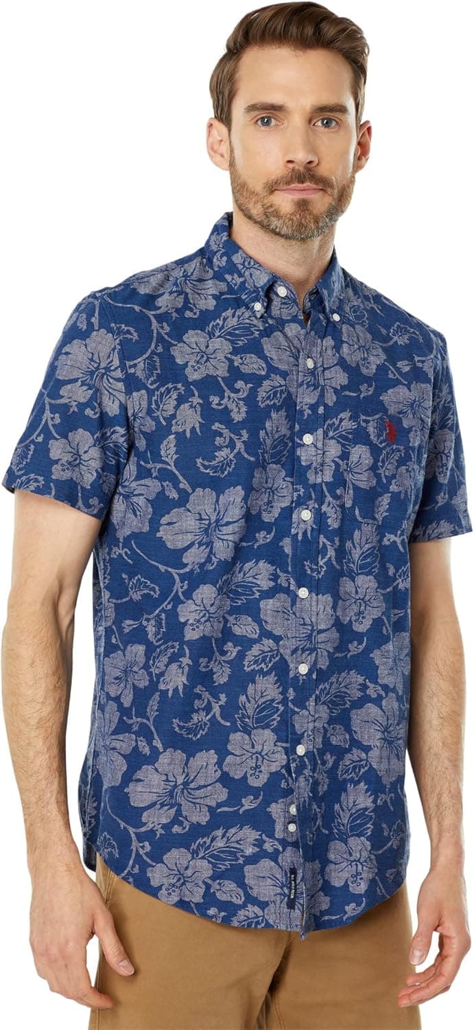 U.S. Polo Assn. Short Sleeve Floral Water Print Woven Shirt